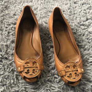 Tory Burch Peep-toe Wedges with Leather Logo